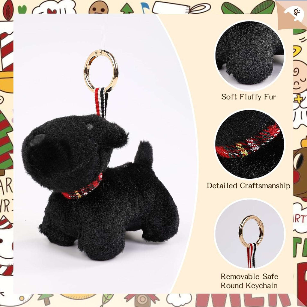 Tilami Plush Keychain Cute Stuffed Animal Toy Dog Black 4-inch Bag Charm for Kids, Plushie Animal Key Pendant for Boys and Girls