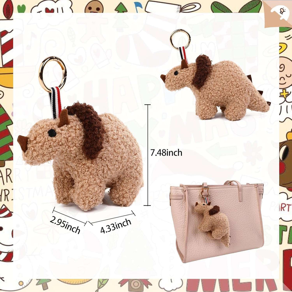 Tilami Plush Keychain Cute Stuffed Animal Toy Dinosaur Triceratop 4-inch Bag Charm for Kids, Plushie Key Pendant for Boys and Girls