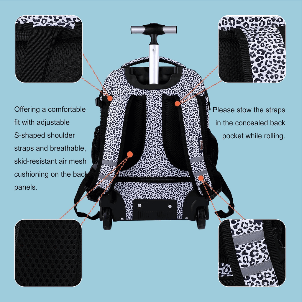 seastig 18 inch  Leopard Rolling Backpack for Kids