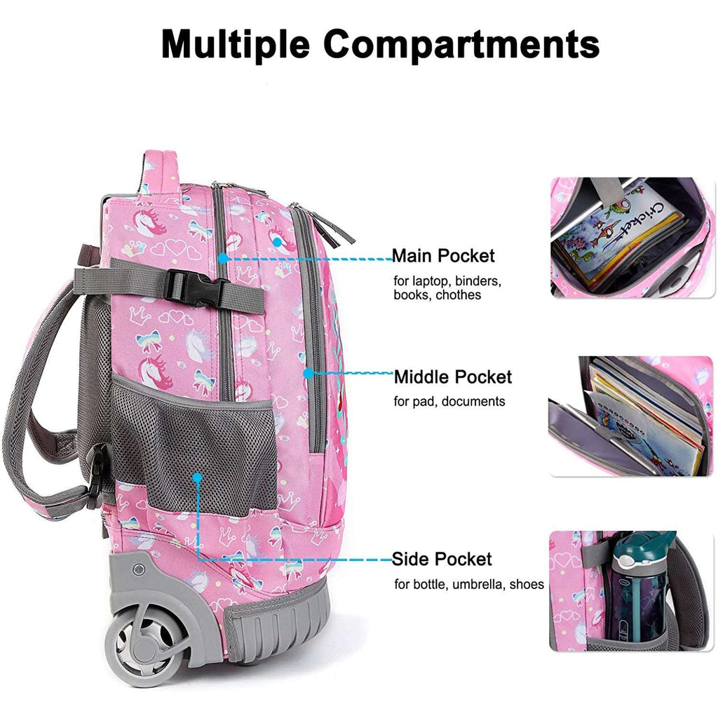 Tilami Pink Unicorn 18-Inch Kids Rolling Backpack W Matching Lunch Box