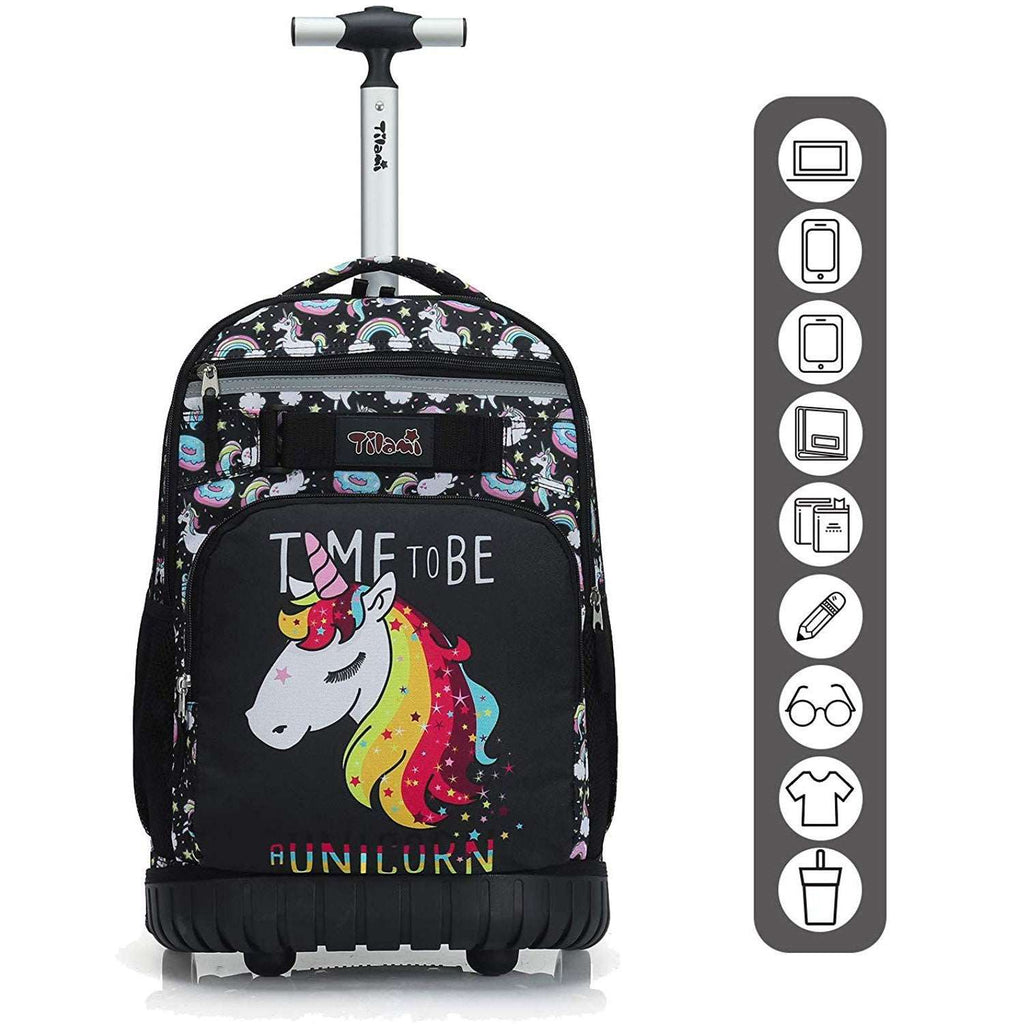 Tilami Unicorn Cute Rolling Backpack 18 inch Wheeled Backpack