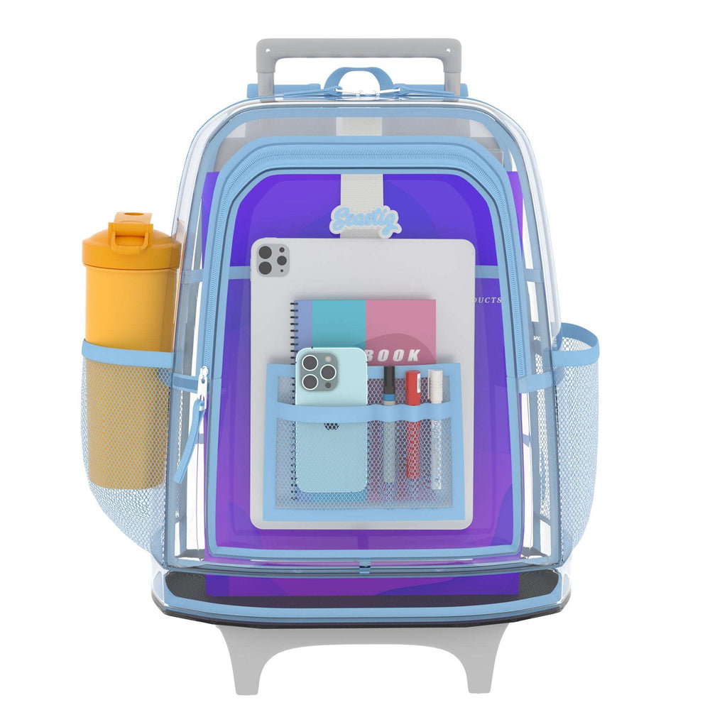 Seastig Blue 18in Clear Double Handle Rolling Backpack