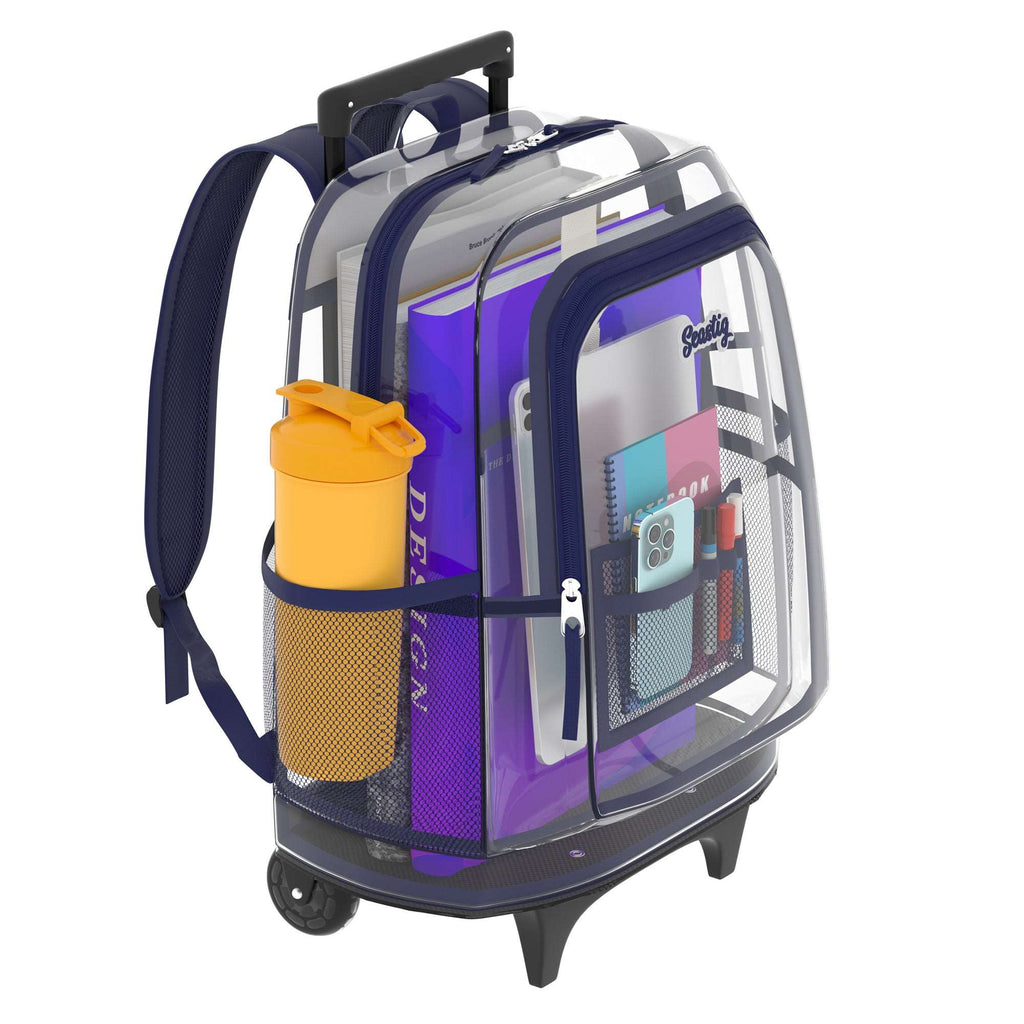 Seastig Navy 18in Clear Double Handle Rolling Backpack