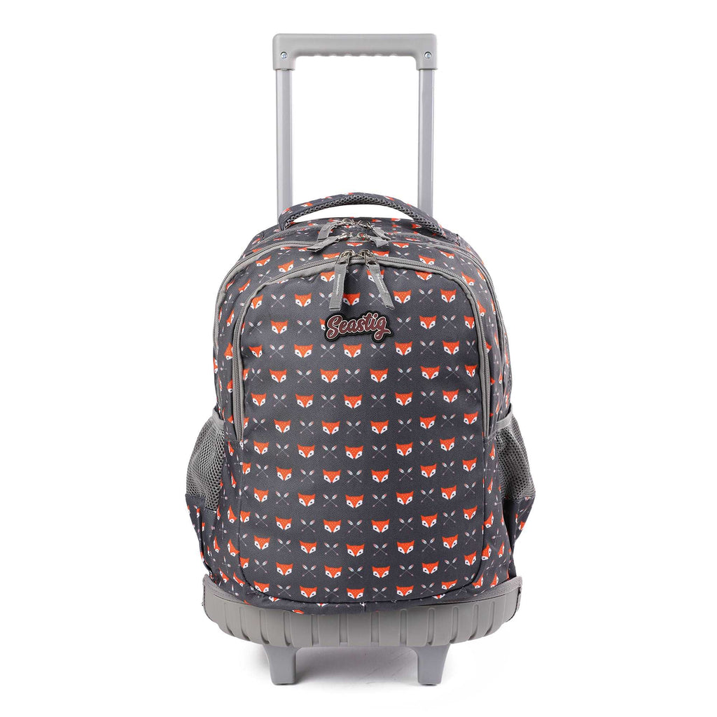 seastig Little Fox Rolling Backpack Girls Boys 18in Wheeled Backpack Kids Backpack with Wheels School Travel Bag