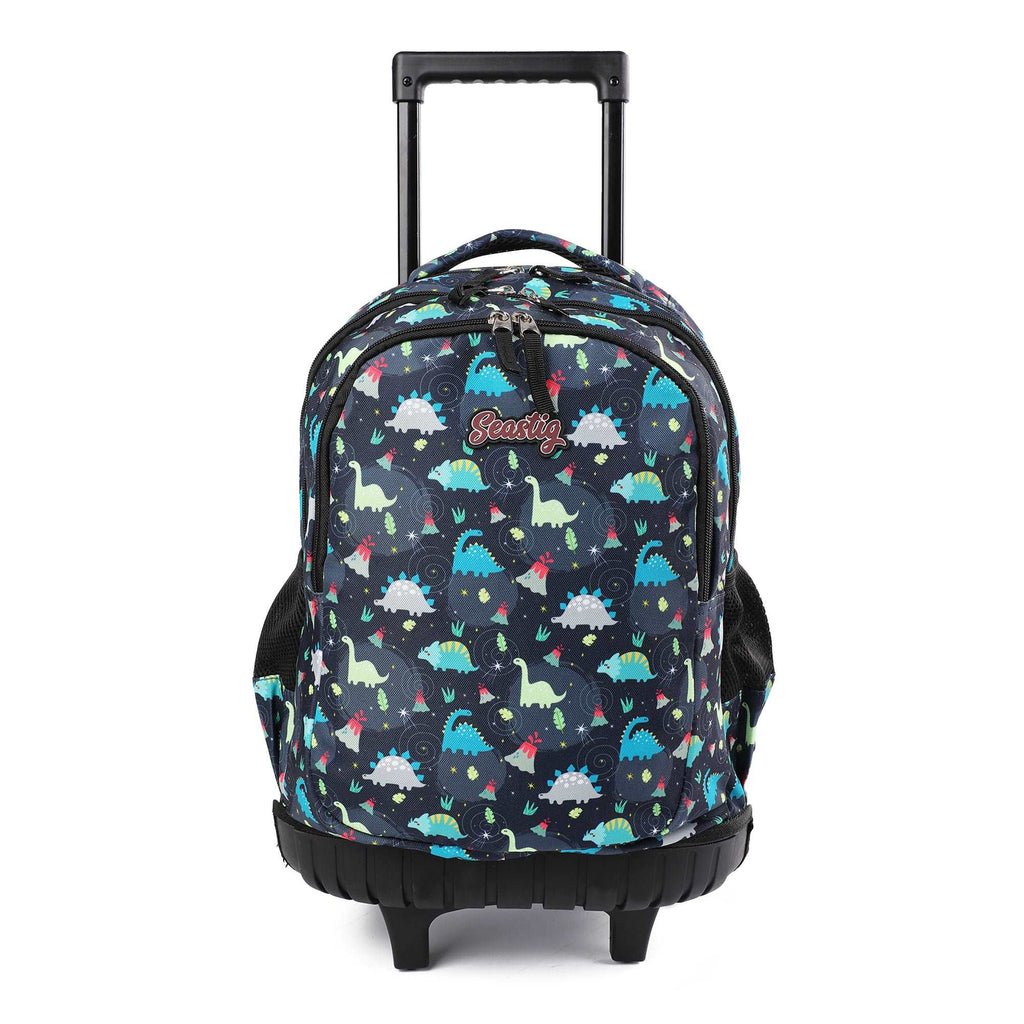 seastig Dinosaur Rolling Backpack Girls Boys 18in Wheeled Backpack Kids Backpack with Wheels School Travel Bag