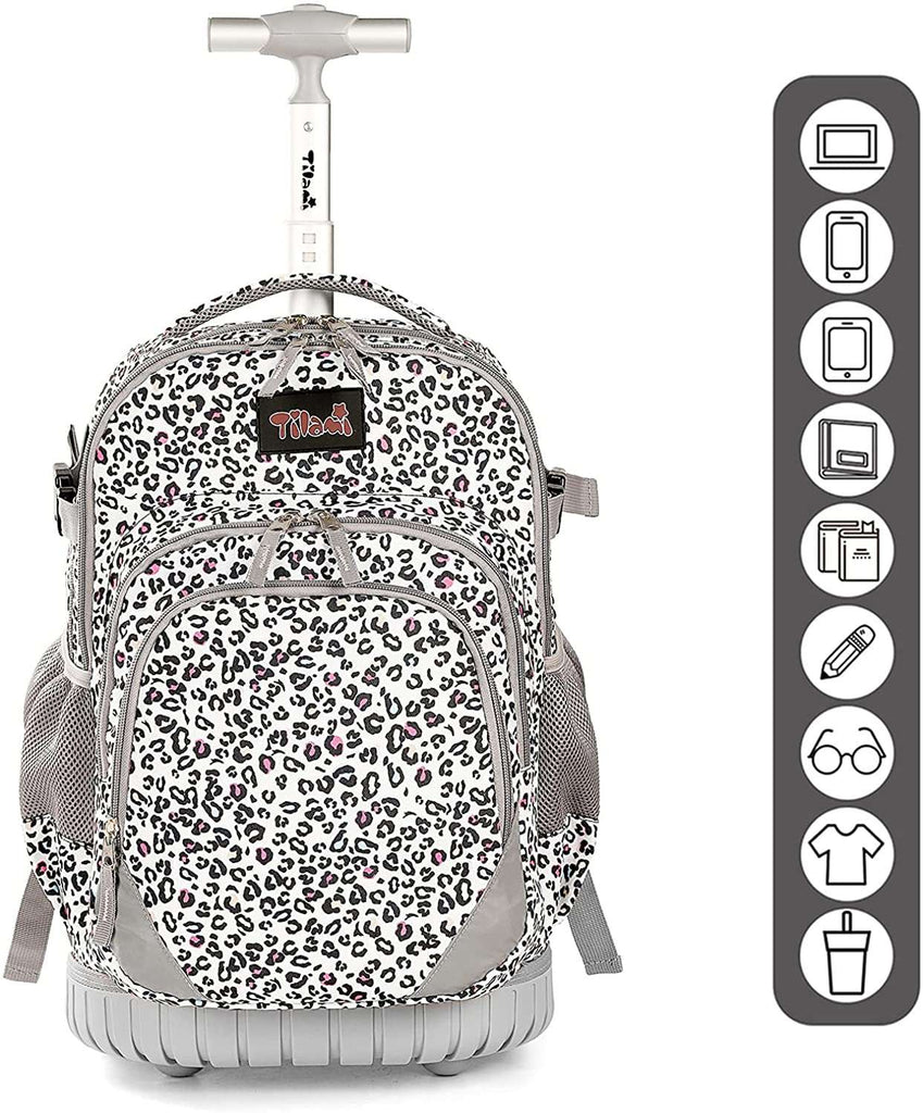 Tilami Leopard print 18 inch Kids Rolling Backpack Laptop Backpack