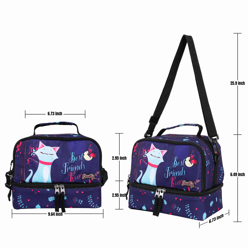 Seastig Cat 18 inch Double Handle Rolling Backpack for Kids with Lunch Bag and Pencil Case Set