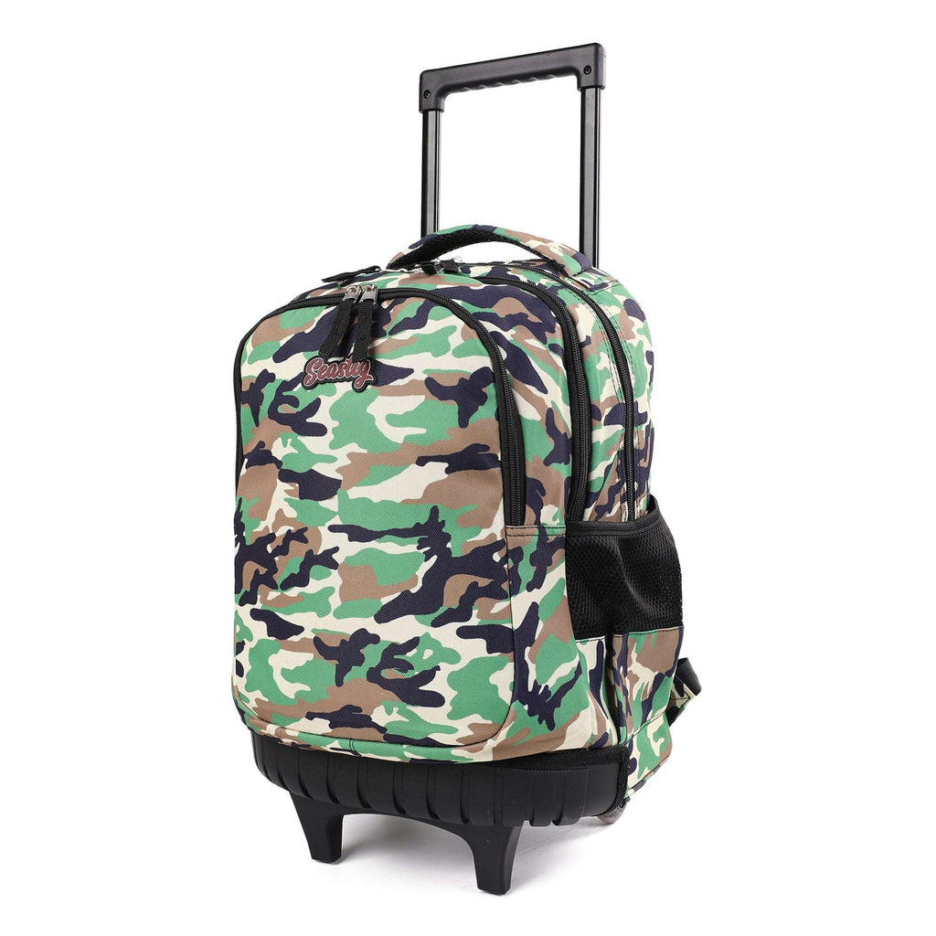 seastig Camo Rolling Backpack Girls Boys 18in Wheeled Backpack Kids Backpack with Wheels School Travel Bag