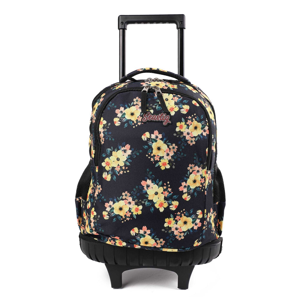 seastig  Flower Rolling Backpack Girls Boys 18in Wheeled Backpack Kids Backpack with Wheels School Travel Bag