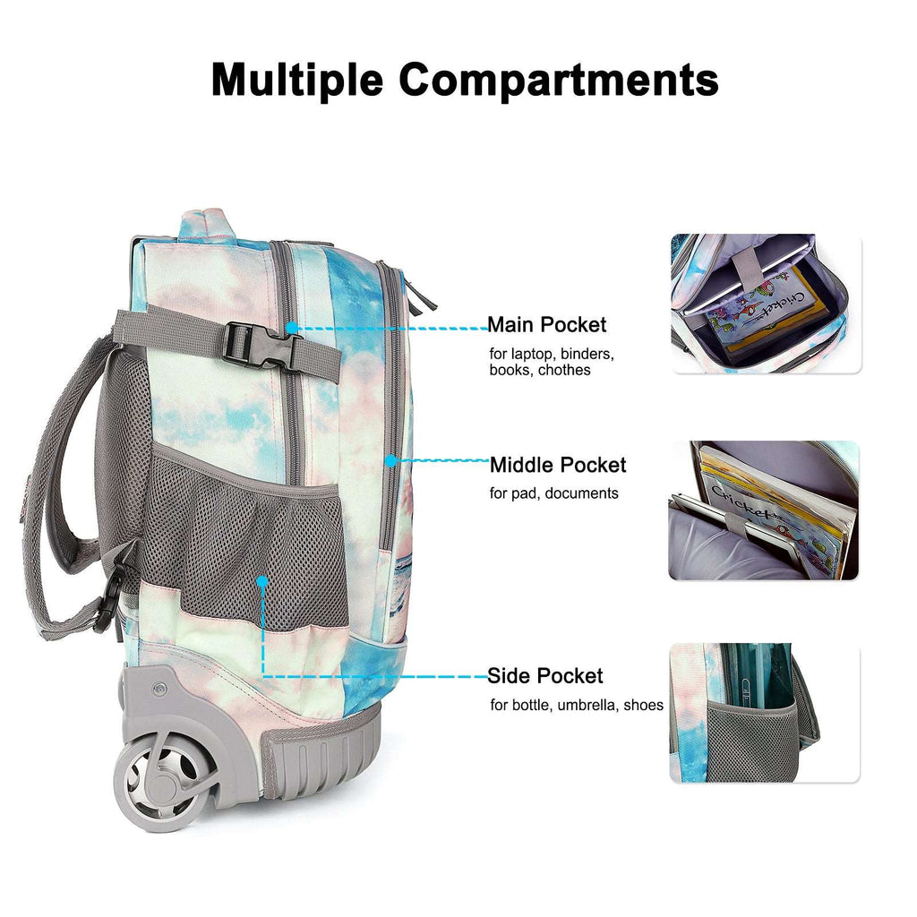 Tilami  Seaside Rolling Backpack 19 inch with Lunch Bag Wheeled Laptop Backpack