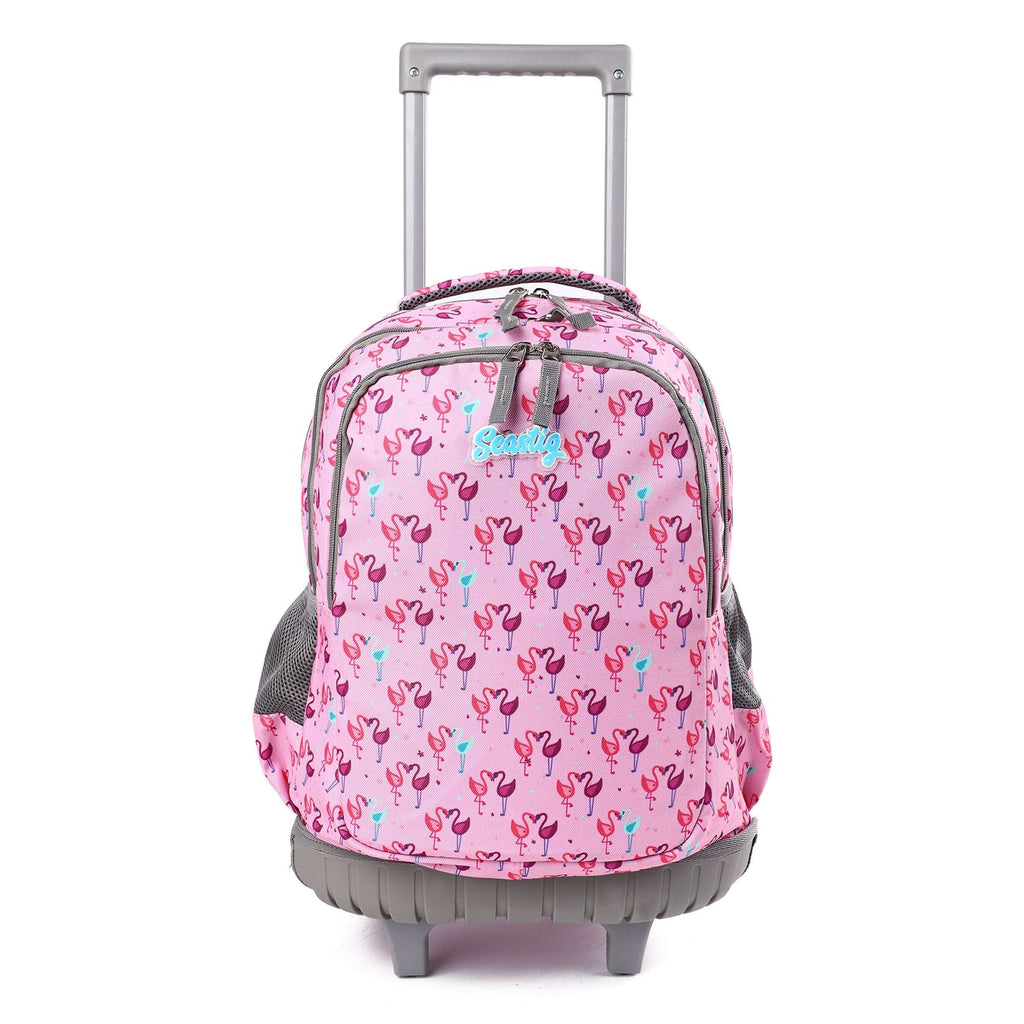 seastig Flamingo Rolling Backpack Girls Boys 18in Wheeled Backpack Kids Backpack with Wheels School Travel Bag