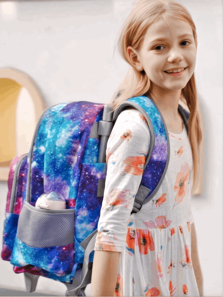 Tilami 18-inch Purple Starry Sky Rolling Backpack