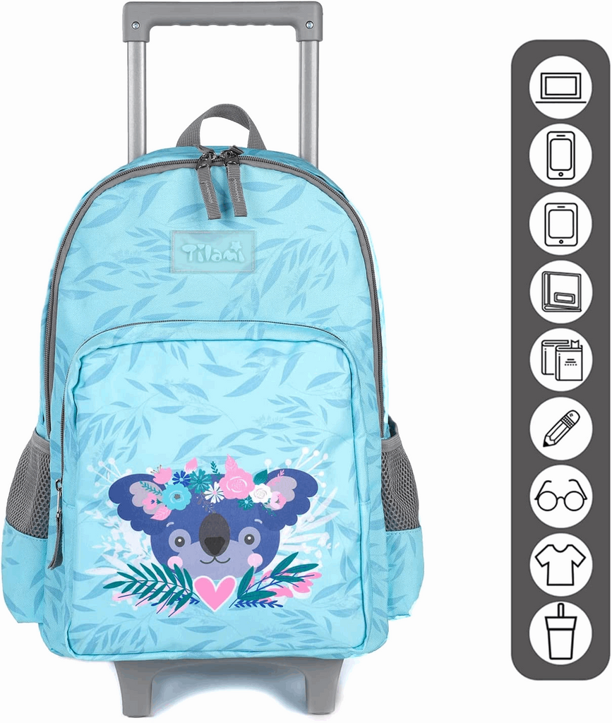 Tilami 18 inch Koala Blue Rolling Backpack for Kids