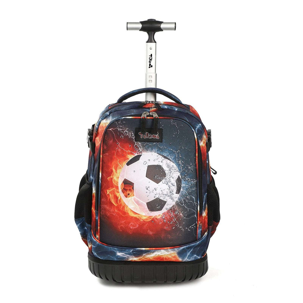 Tilami  Football Rolling Backpack 18 inch with Lunch Bag Wheeled Laptop Backpack