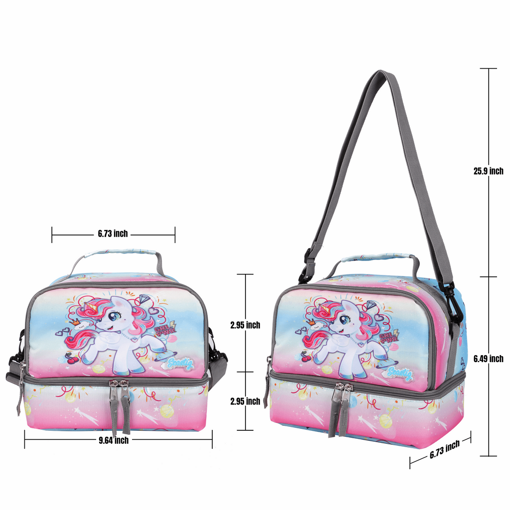 Seastig Pink Unicorn 18 inch Double Handle Rolling Backpack for Kids with Lunch Bag and Pencil Case Set