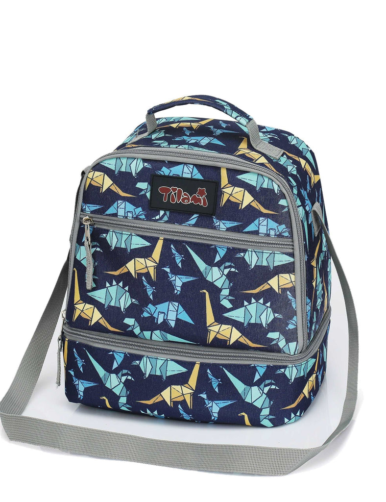 Tilami Cute Dinosaur Rolling Backpack 18 inch with Lunch Bag