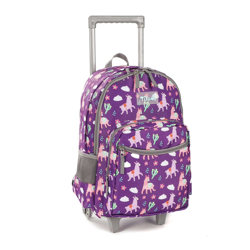 Tilami 18-inch Purple Alpaca Rolling Backpack for Kids