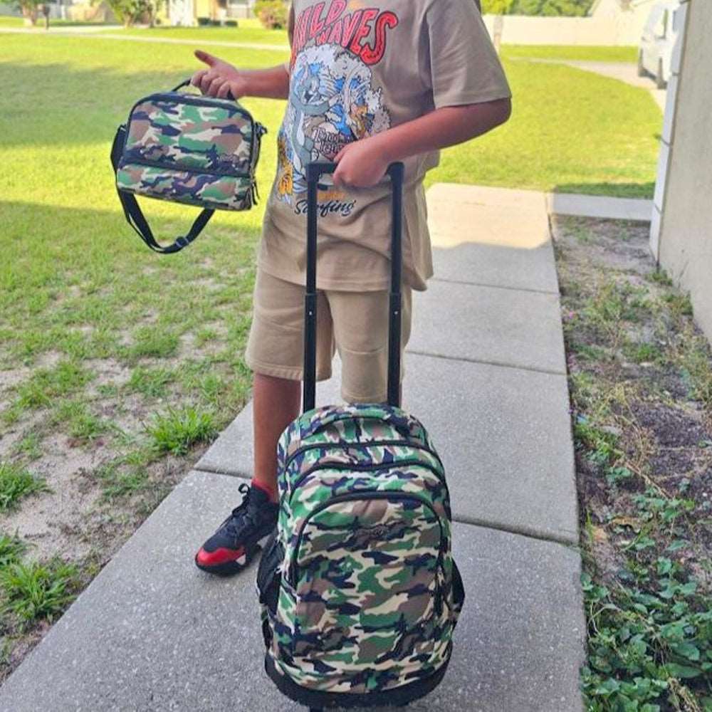 seastig Camo Rolling Backpack 18 inch with Lunch Box and Pencil Case Set