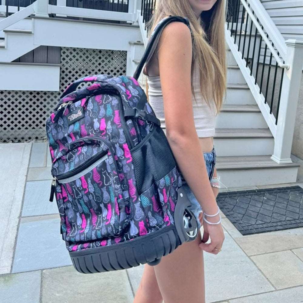 Tilami 18 inch Cat Black Kids Rolling Backpack
