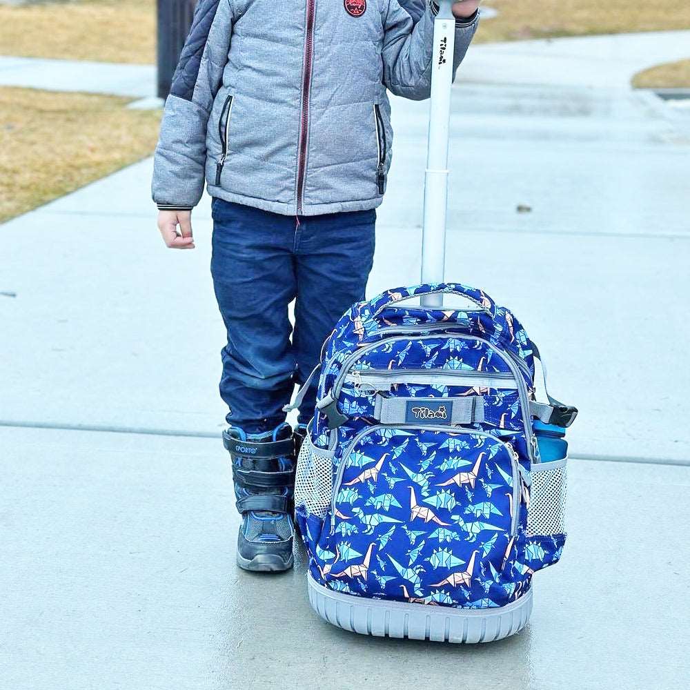 Tilami Dinosaur Print Rolling Backpack 18 inch Wheeled Laptop Backpac