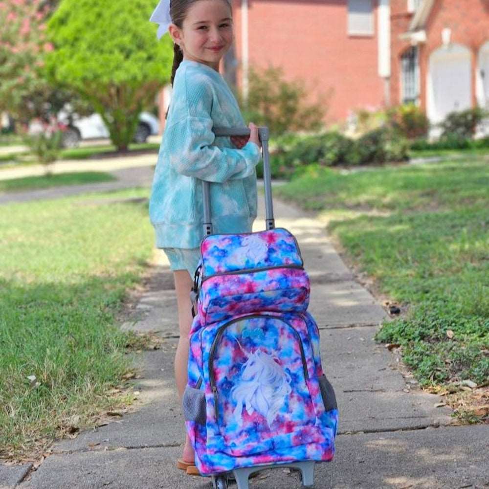 seastig Purple Unicorn Rolling Backpack 18in Double Handle Kids Wheeled Backpack with Lunch Bag Set