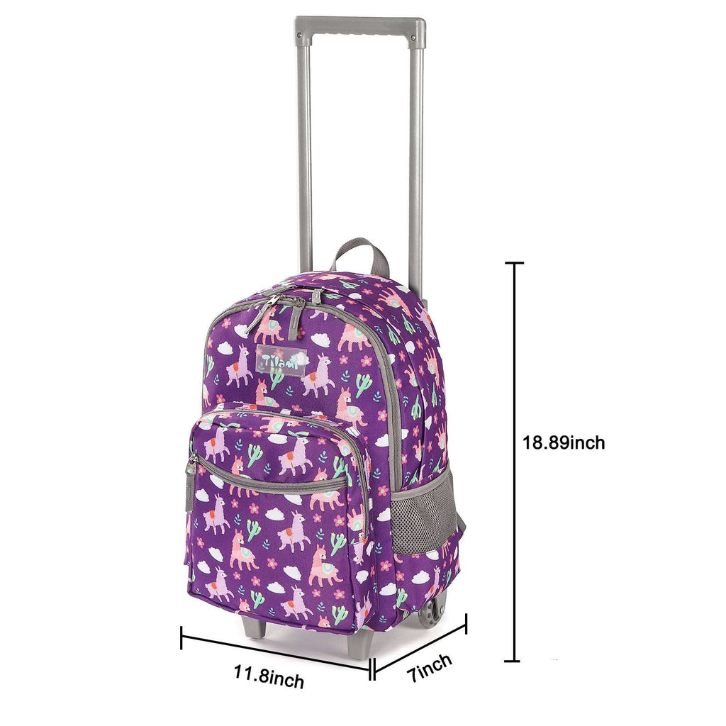 Tilami 18-inch Purple Alpaca Rolling Backpack for Kids