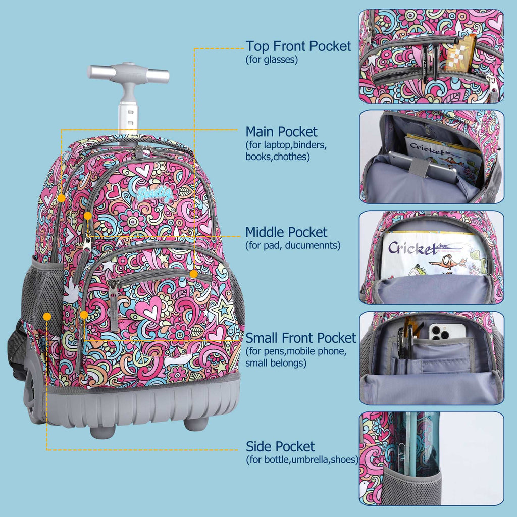seastig 16 inch Flower Rolling Backpack for Kids