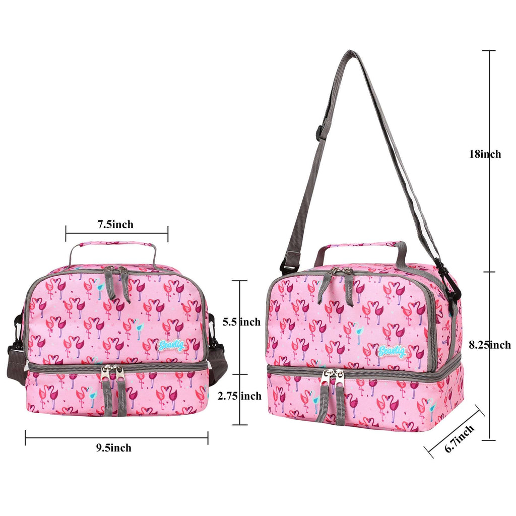 seastig Flamingo Rolling Backpack Girls Boys 18in Wheeled Backpack Kids Backpack with Lunch Box and Pencil Case School Travel Bag