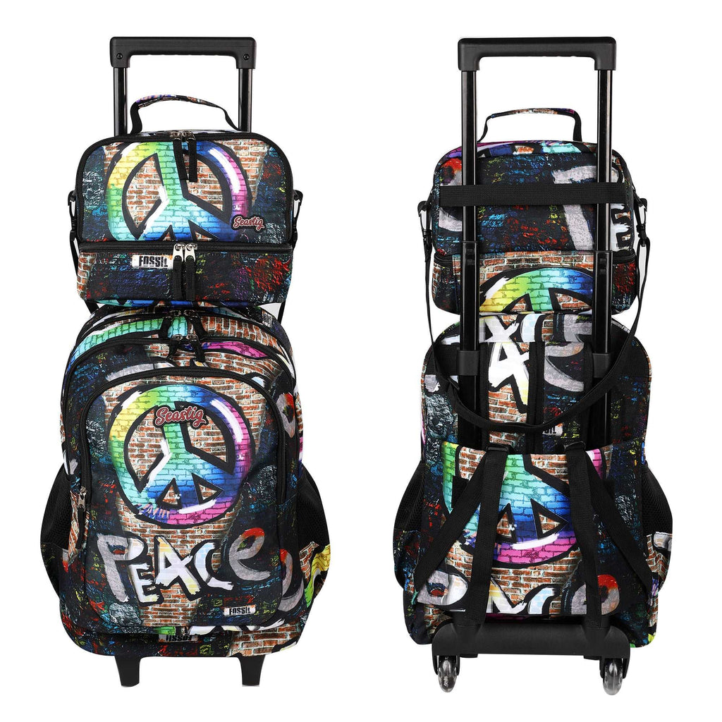 seastig Peace Rolling Backpack Girls Boys 18in Wheeled Backpack Kids Backpack with Wheels School Travel Bag