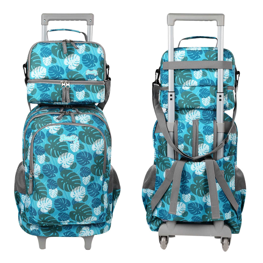 seastig Leaves Rolling Backpack Girls Boys 18in Wheeled Backpack Kids Backpack with Lunch Box and Pencil Case School Travel Bag