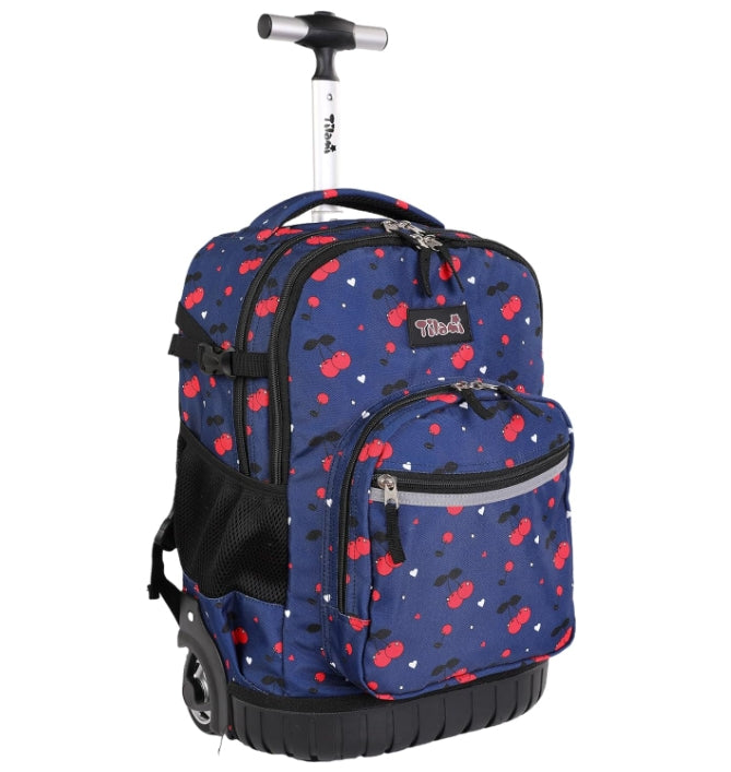 Girls Cherry Blue 18 inch Rolling Backpack