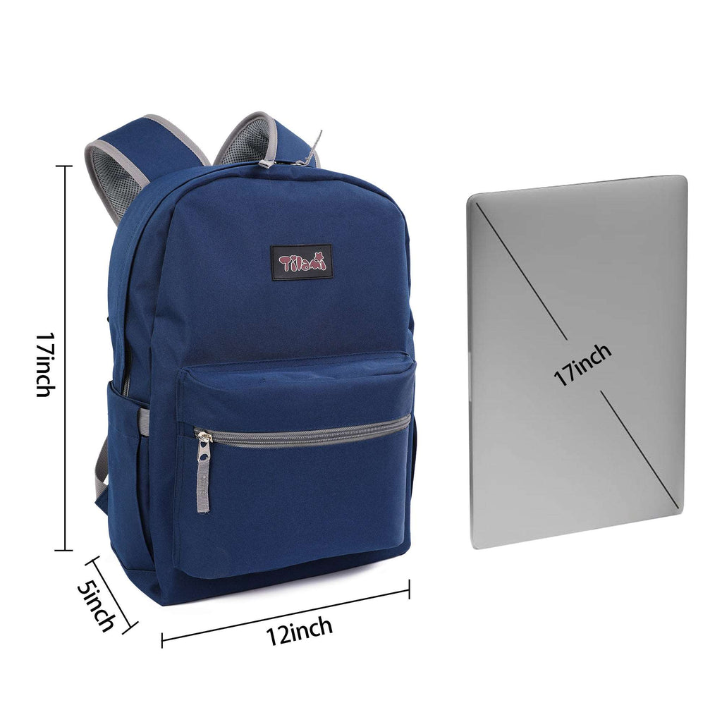 Tilami Navy Blue 17 inch Waterproof Backpack with Pencil Bag