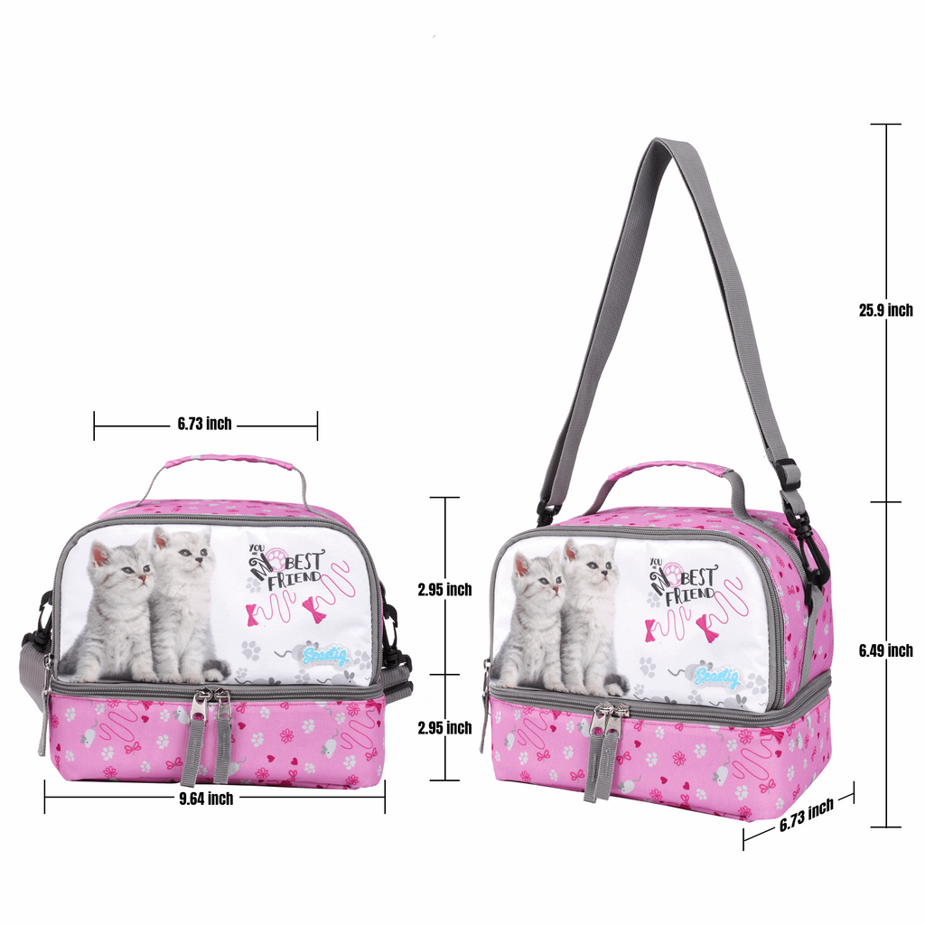 Seastig Two Cats 18 inch Double Handle Rolling Backpack for Kids with Lunch Bag and Pencil Case Set