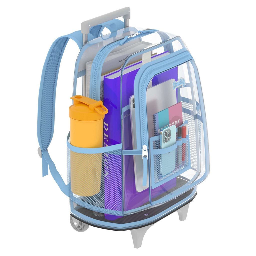 Seastig Blue 18in Clear Double Handle Rolling Backpack