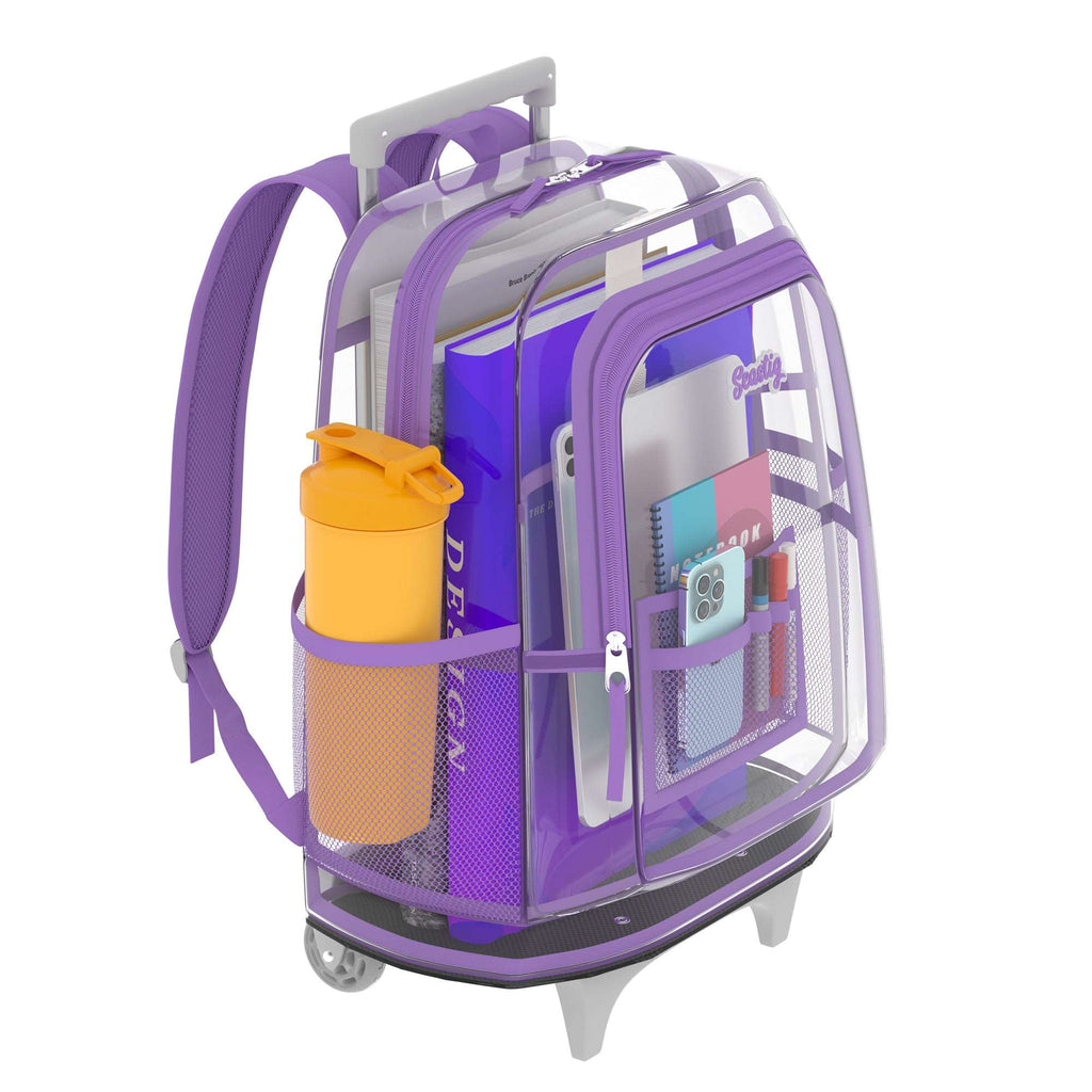Seastig Purple 18in Clear Double Handle Rolling Backpack