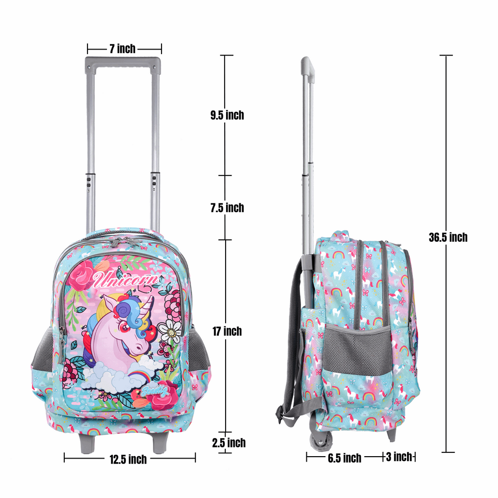 Seastig Unicorn 18 inch Double Handle Rolling Backpack for Kids with Lunch Bag and Pencil Case Set