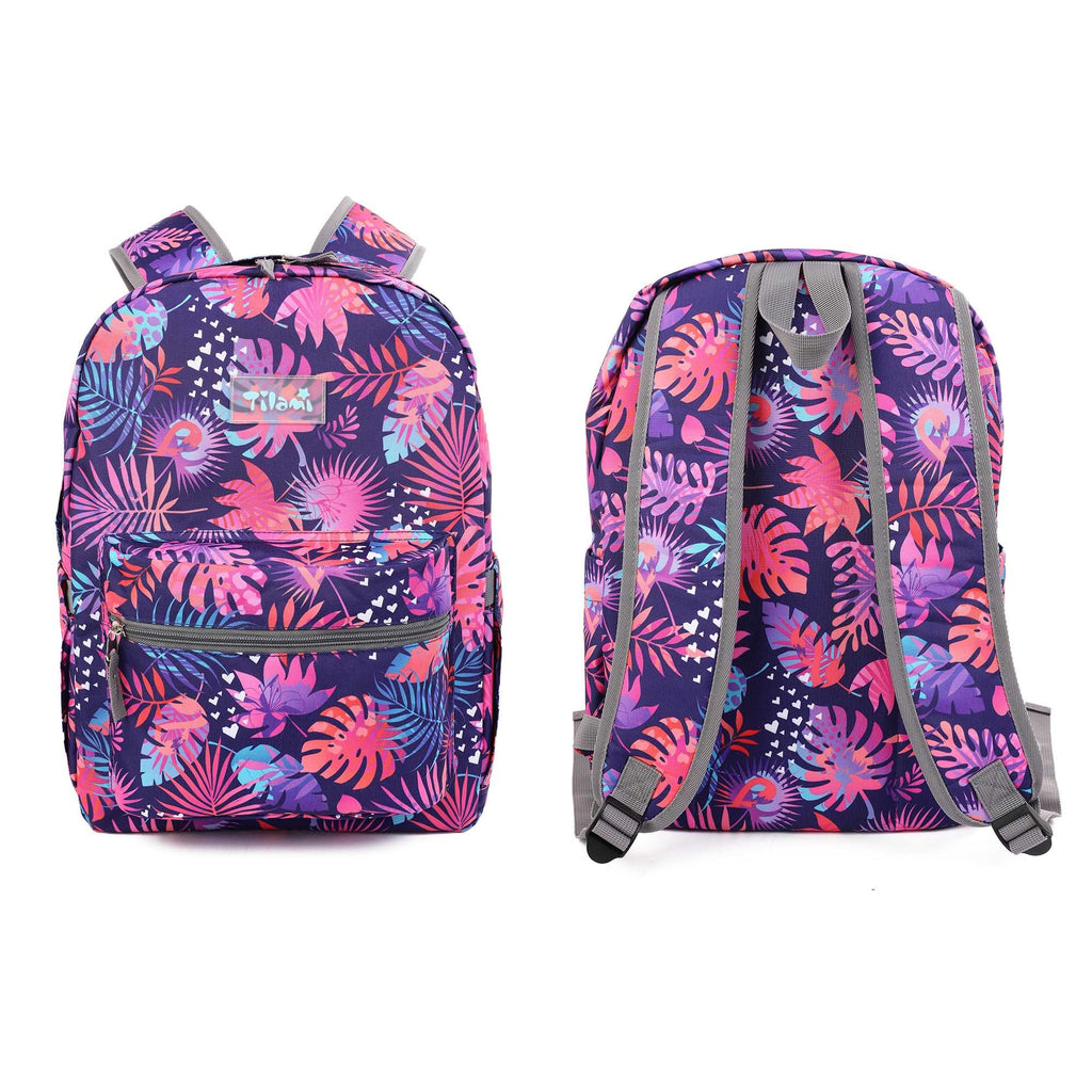 Tilami Leaf Print 17 inch Waterproof Backpack with Pencil Bag