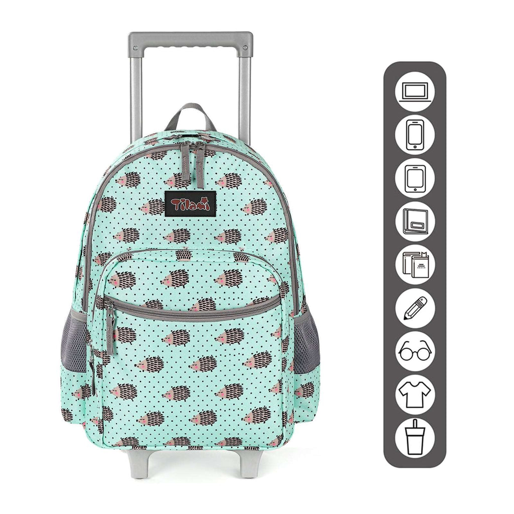 Tilami Green Hedgehog 18 inch Double Handle Rolling Backpack
