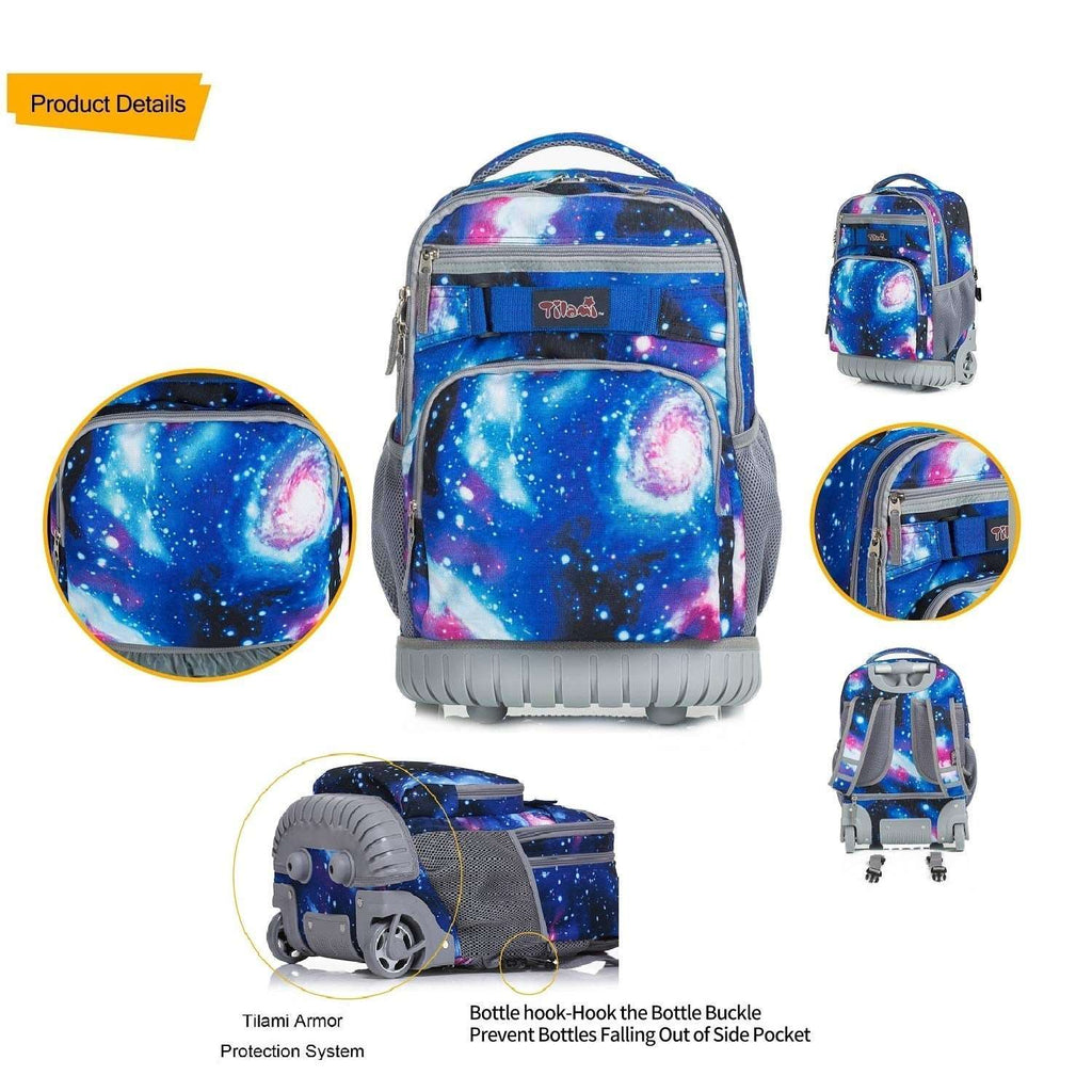 Tilami Deep Galaxy Rolling Backpack 18 inch with Lunch Bag