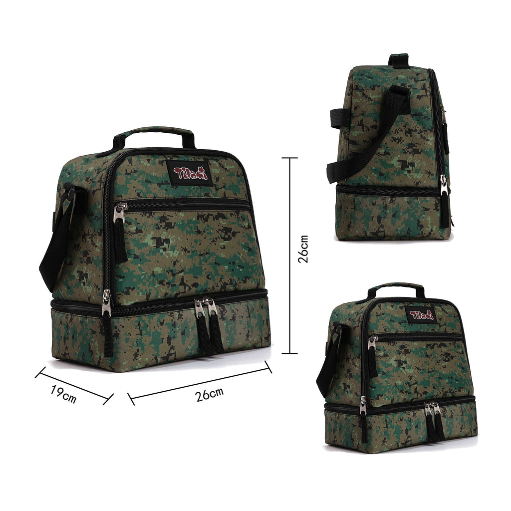 Tilami Green Camouflage Rolling Backpack 18 inch with Lunch Bag