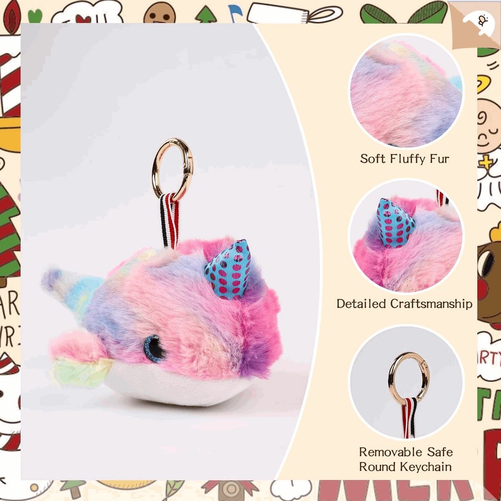 Tilami Plush Keychain Cute Stuffed Toy Rainbow Whale 4-inch Bag Charm for Kids