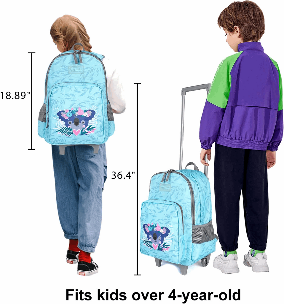 Tilami 18 inch Koala Blue Rolling Backpack for Kids