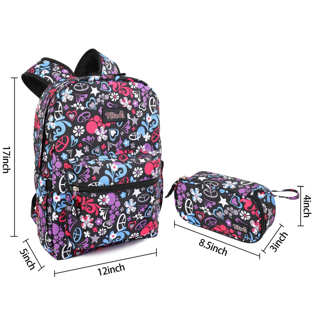Tilami Flower Pattern 17 inch Waterproof Backpack with Pencil Bag