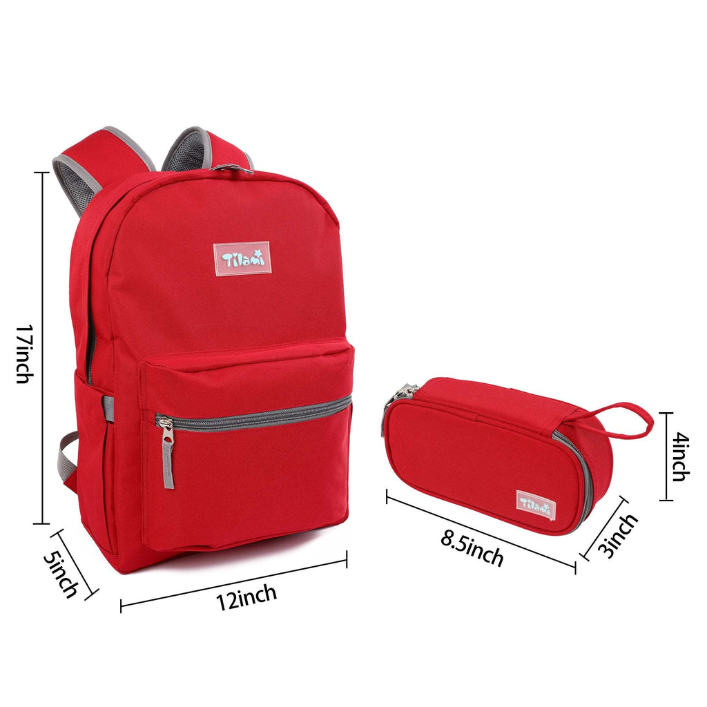 Tilami Red 17 inch Waterproof Backpack with Pencil Bag