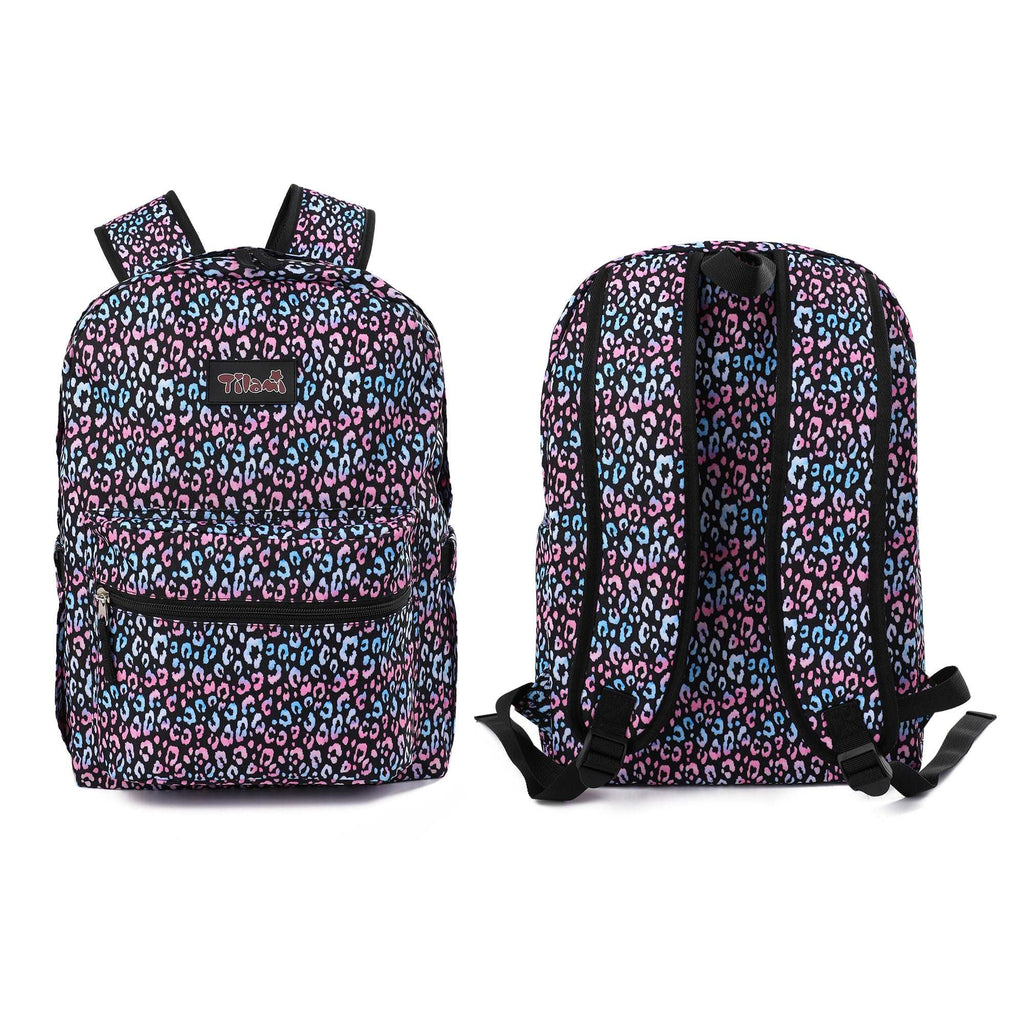 Tilami Colorful Leopard Print 17 inch Waterproof Backpack with Pencil Bag