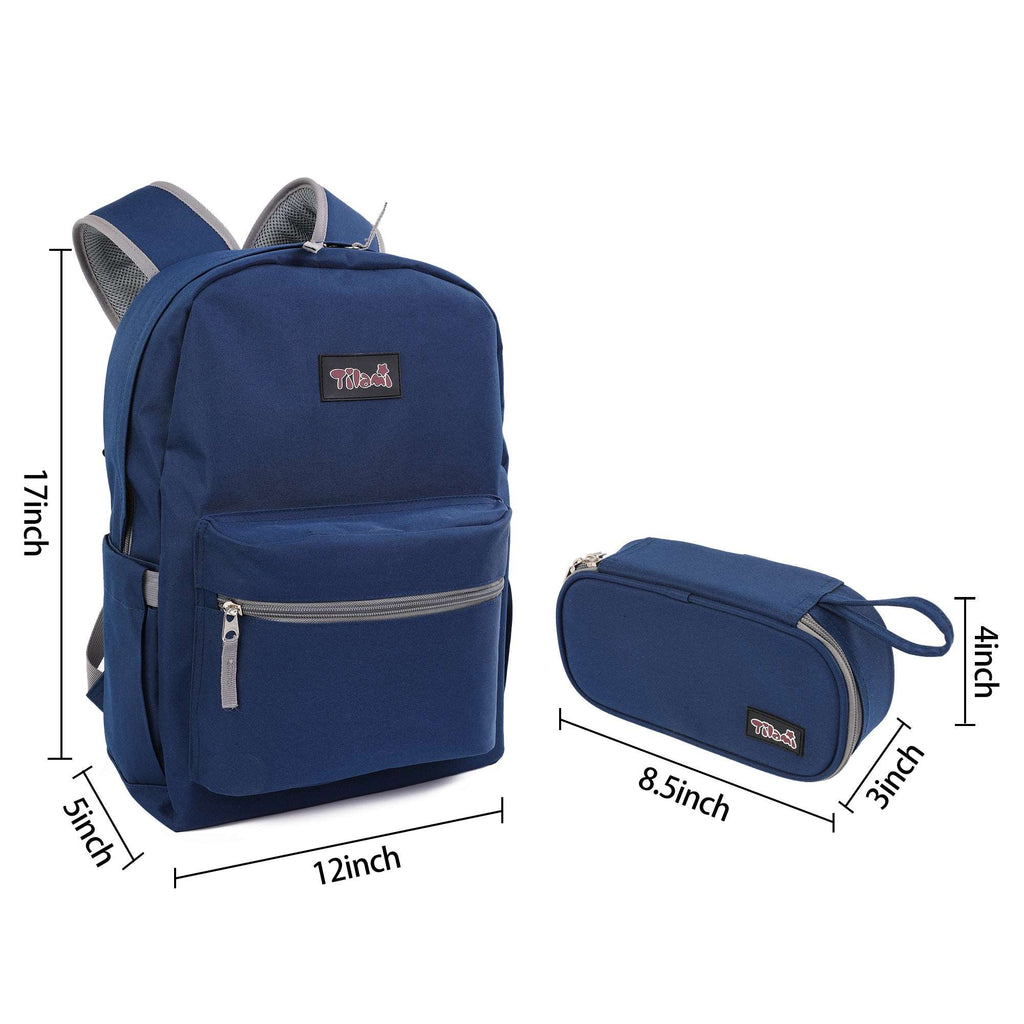 Tilami Navy Blue 17 inch Waterproof Backpack with Pencil Bag