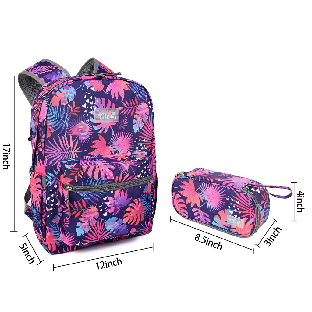 Tilami Leaf Print 17 inch Waterproof Backpack with Pencil Bag