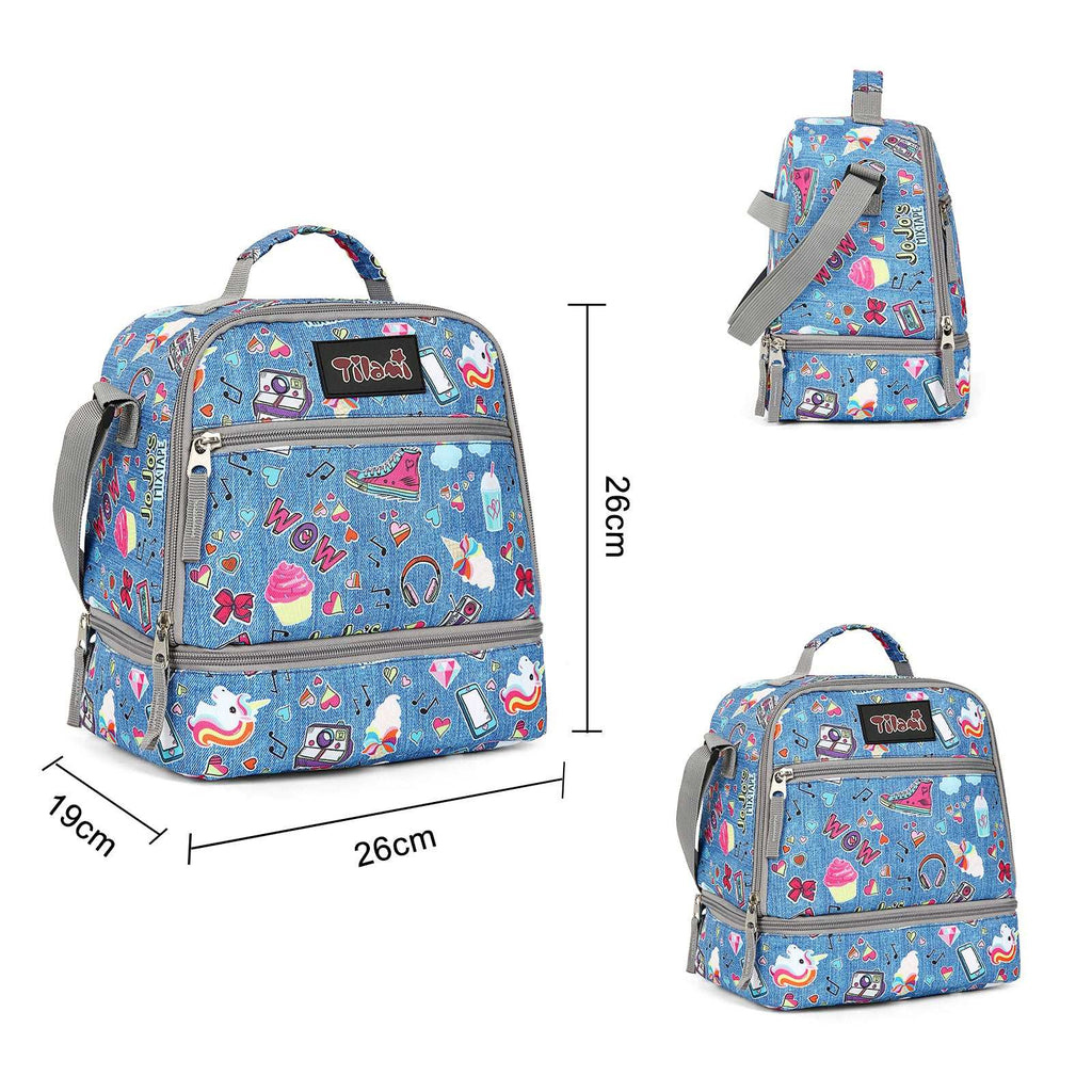 Tilami Blue Jeans Rolling Backpack 18 inch with Lunch Bag Wheeled Laptop Backpack