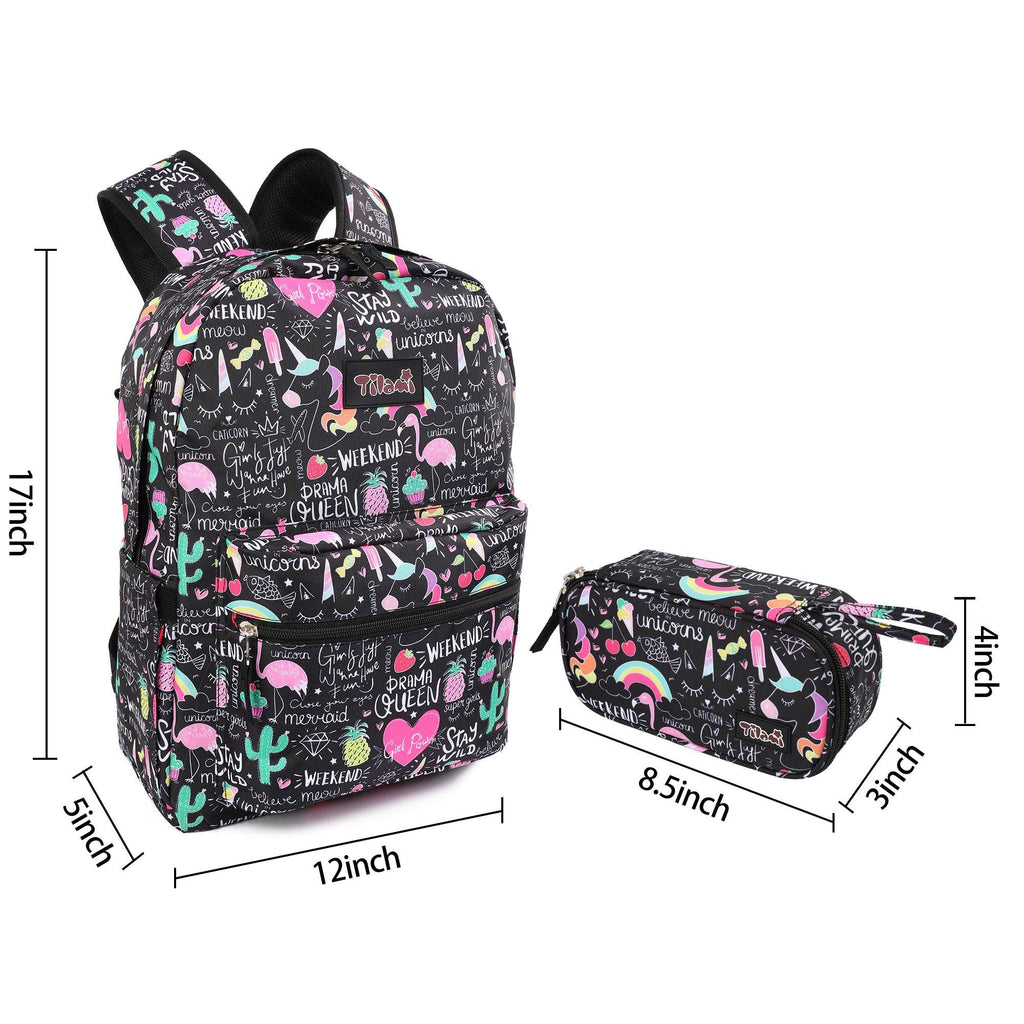 Tilami Ins Graffiti 17 inch Waterproof Backpack with Pencil Bag