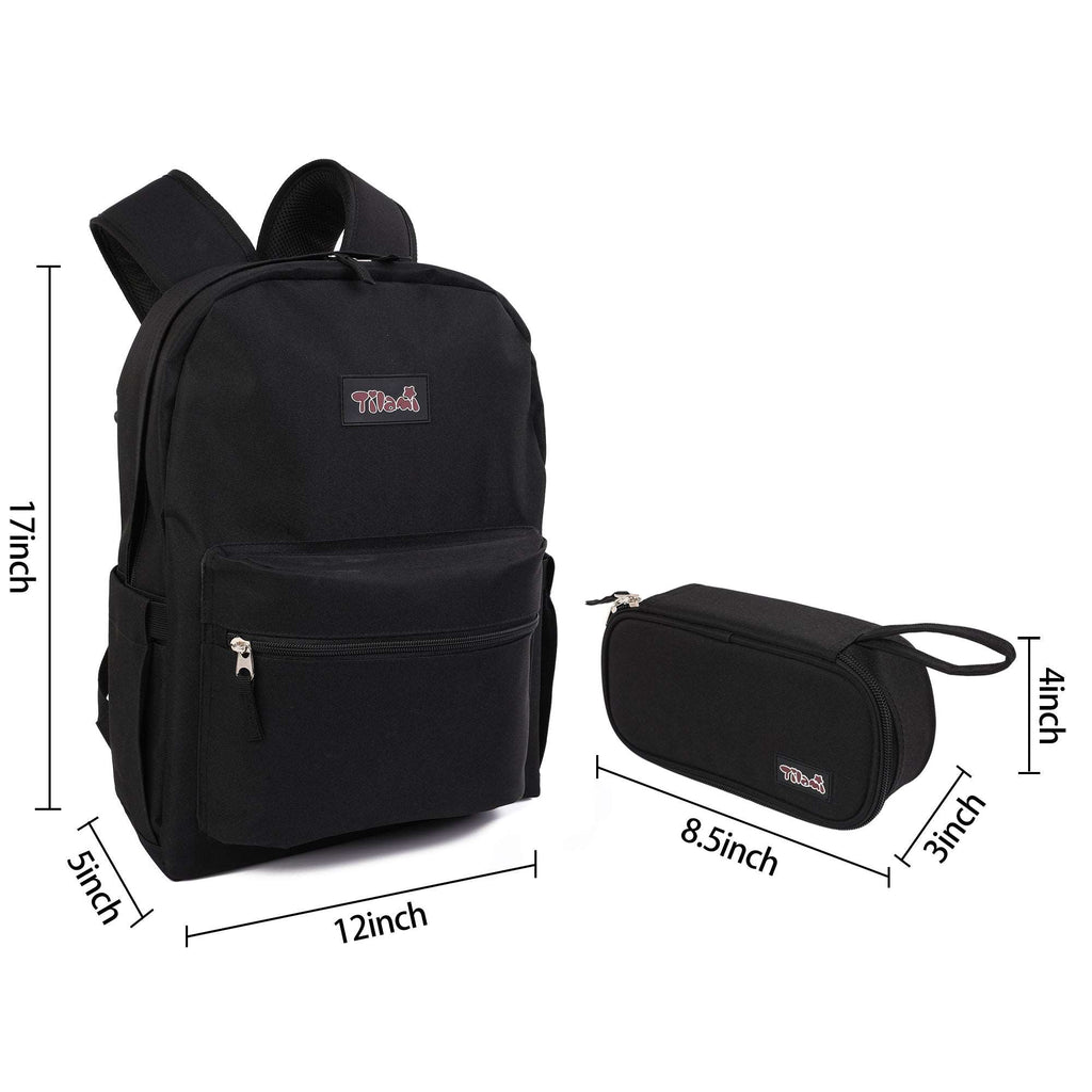 Tilami Black 17 inch Waterproof Backpack with Pencil Bag